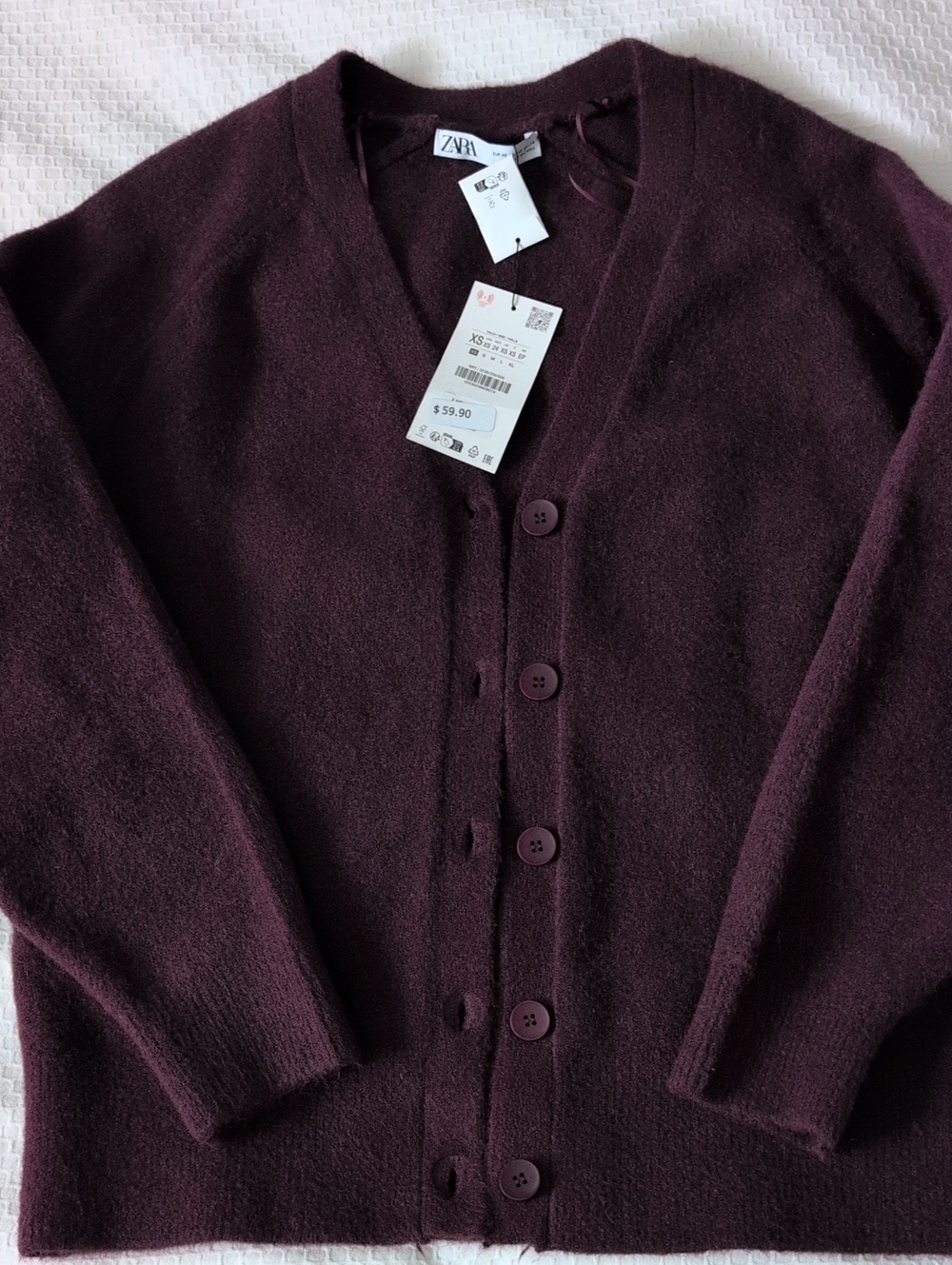 ZARA Women's Deep Plum V-Neck Button Cardigan (Fall Sweater)